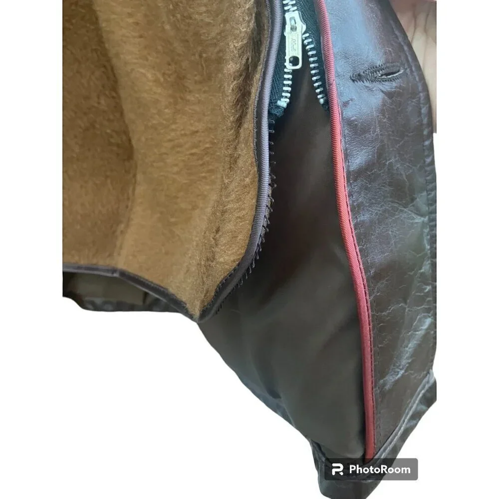 Vintage Leather Jacket L Removable Lining Faux Fur Disco Hippie Hipster 70s